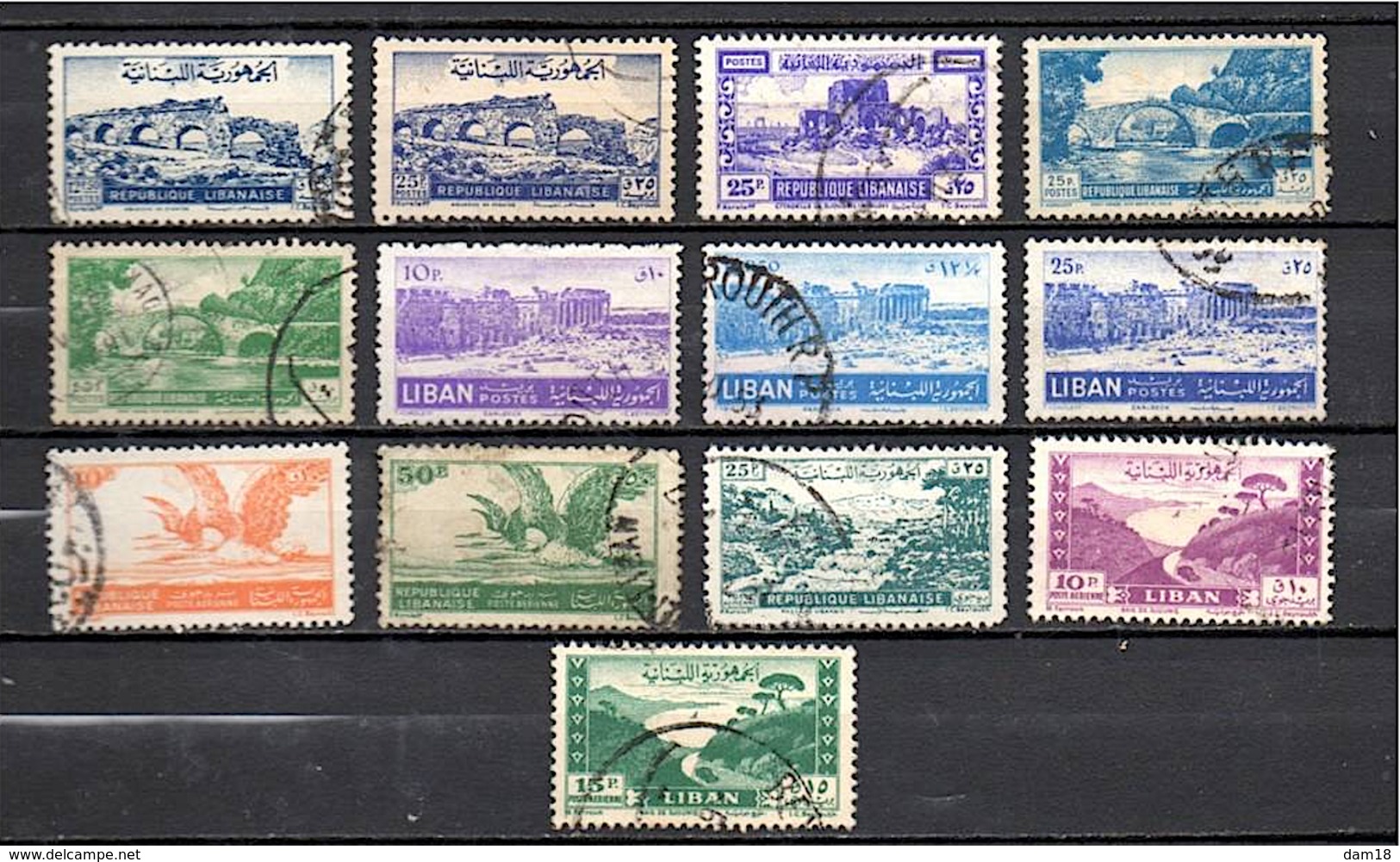 LIBAN LOT 13 TIMBRES DIVERS OBLITERES REPUBLIQUE LIBANAISE Cote 25 Euros - Liban