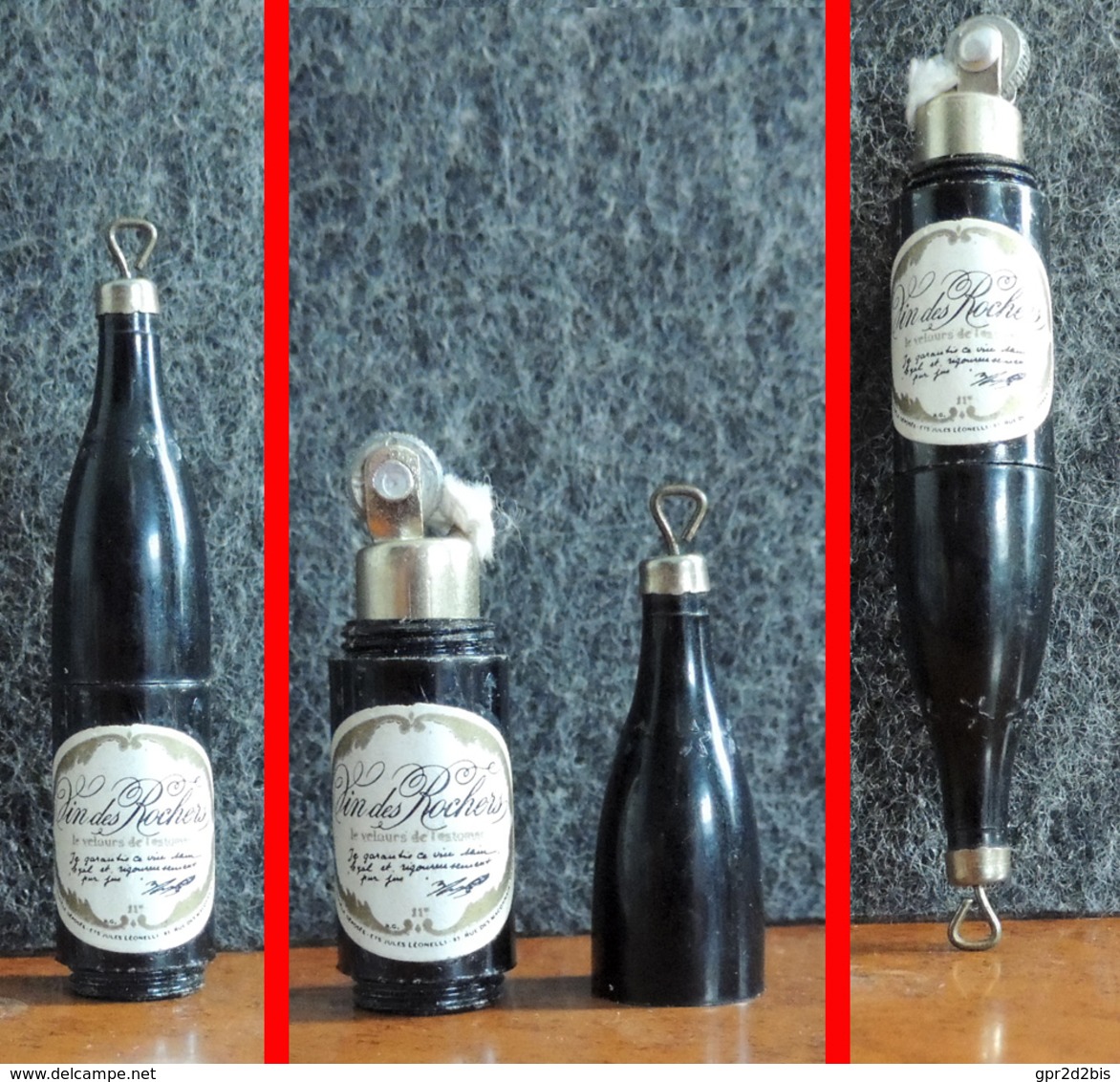 Ancien Briquet Publicitaire à Essence En Forme De Bouteille De Vin à étoiles " Vin Des Rochers " - Otros & Sin Clasificación