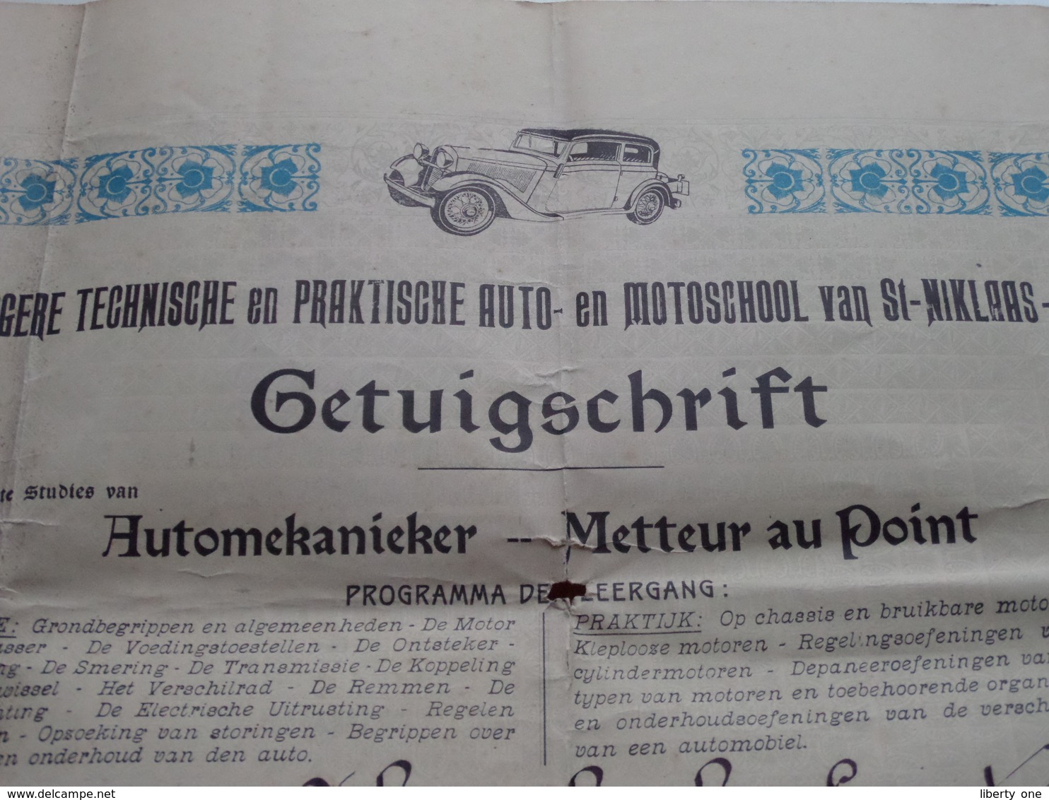 GETUIGSCHRIFT Automekanieker / Metteur Au Point - St. NIKLAAS Anno 1936 ( SMET Theophiel KEMSEKE ) ! - Cars