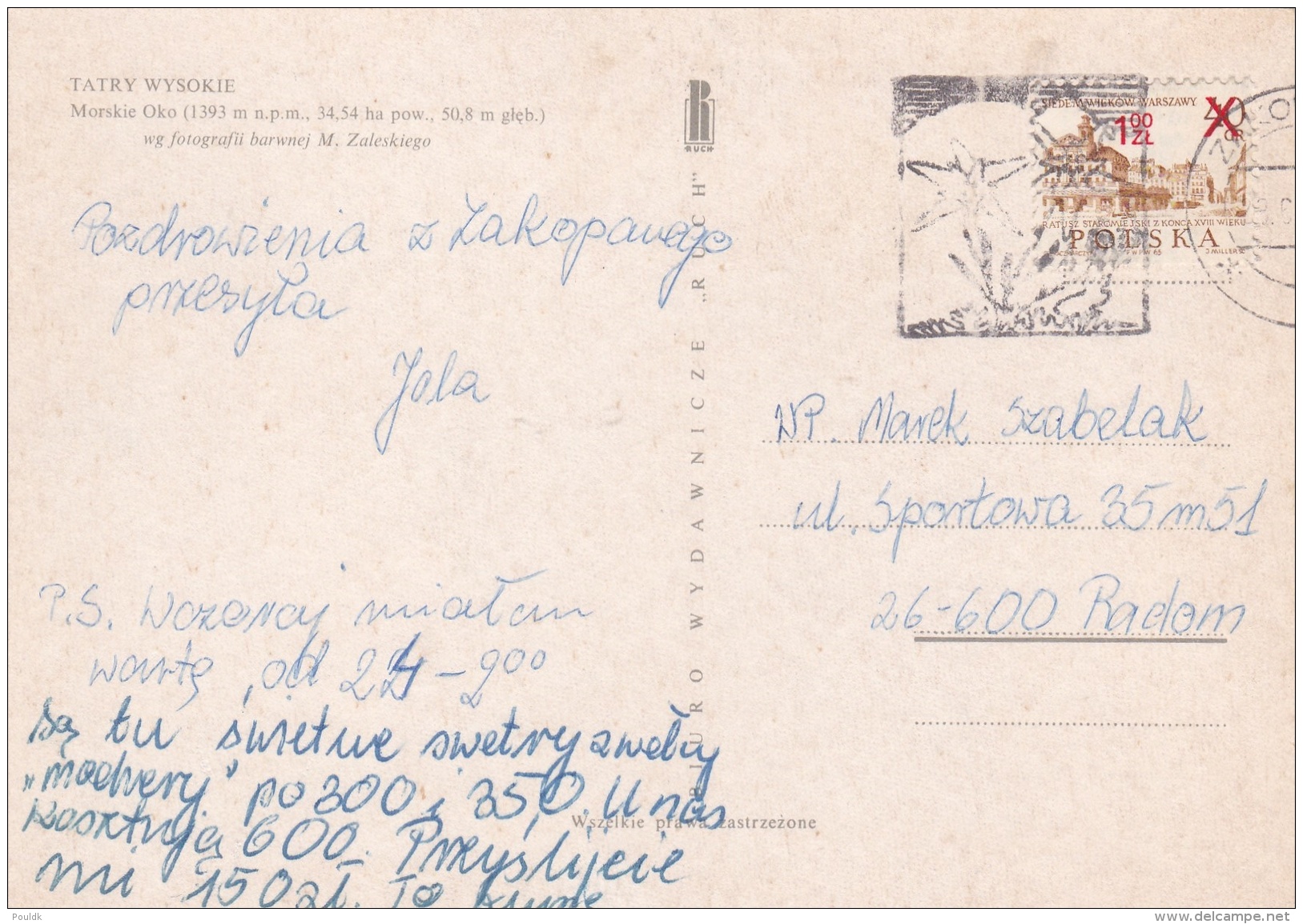 Poland Postcard Tatry Wysokie Franked W/Surcharged 1.00/0,40 (DD21-9) - Pologne