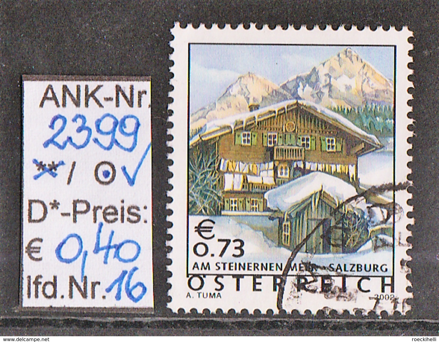 1.1.2002 -  FM/DM "Ferienland Ö. Stein. Meer, Salzburg"  -  o  gestempelt - siehe Scan  (2399o 01-08,10,12-16)