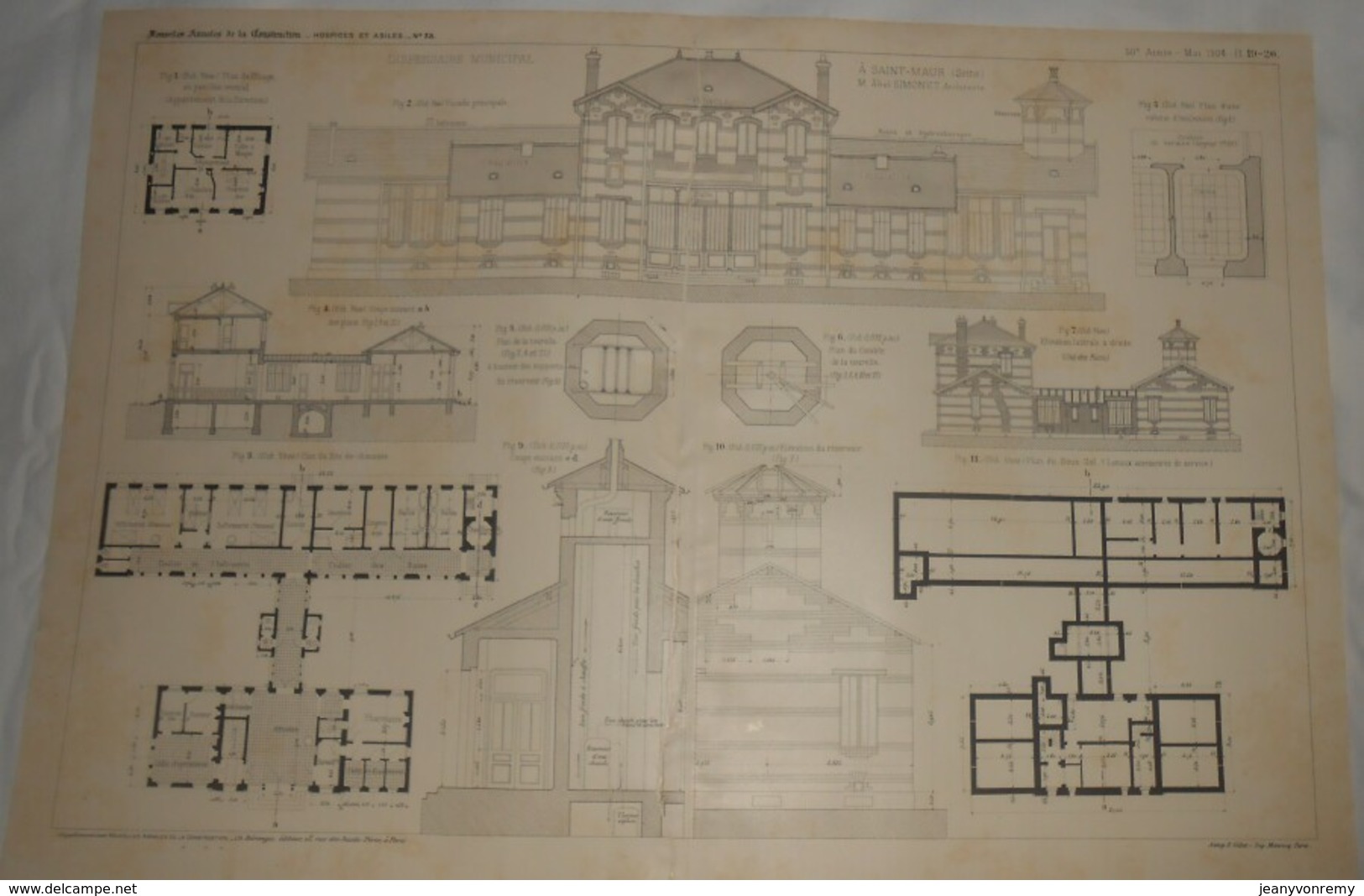 Plan D'un Dispensaire Municipal à Saint Maur Dans La Seine.M. Abel Simonet, Architecte. 1904 - Travaux Publics