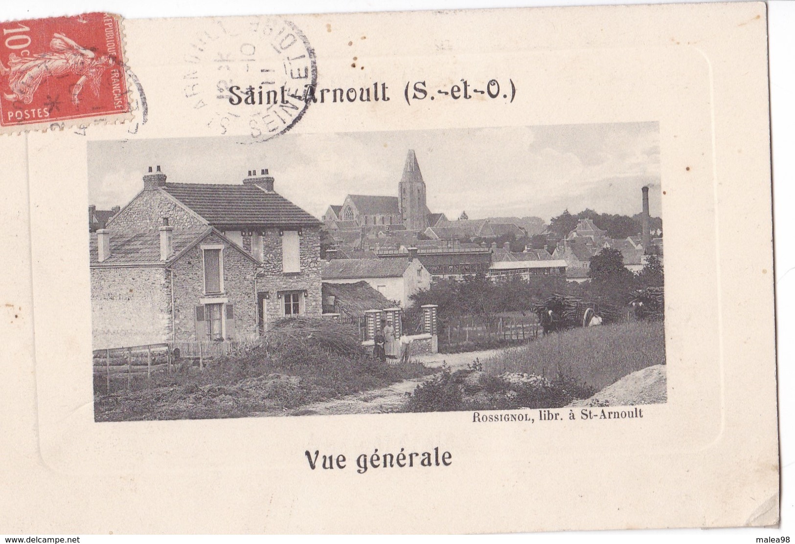 SAINT -   ARNOULT     ,,,,,VUE GENERALE,,,,,ANIMEE,,,,VO YAGE  1911,, Rossignol , Libraire A St Arnoult, - St. Arnoult En Yvelines