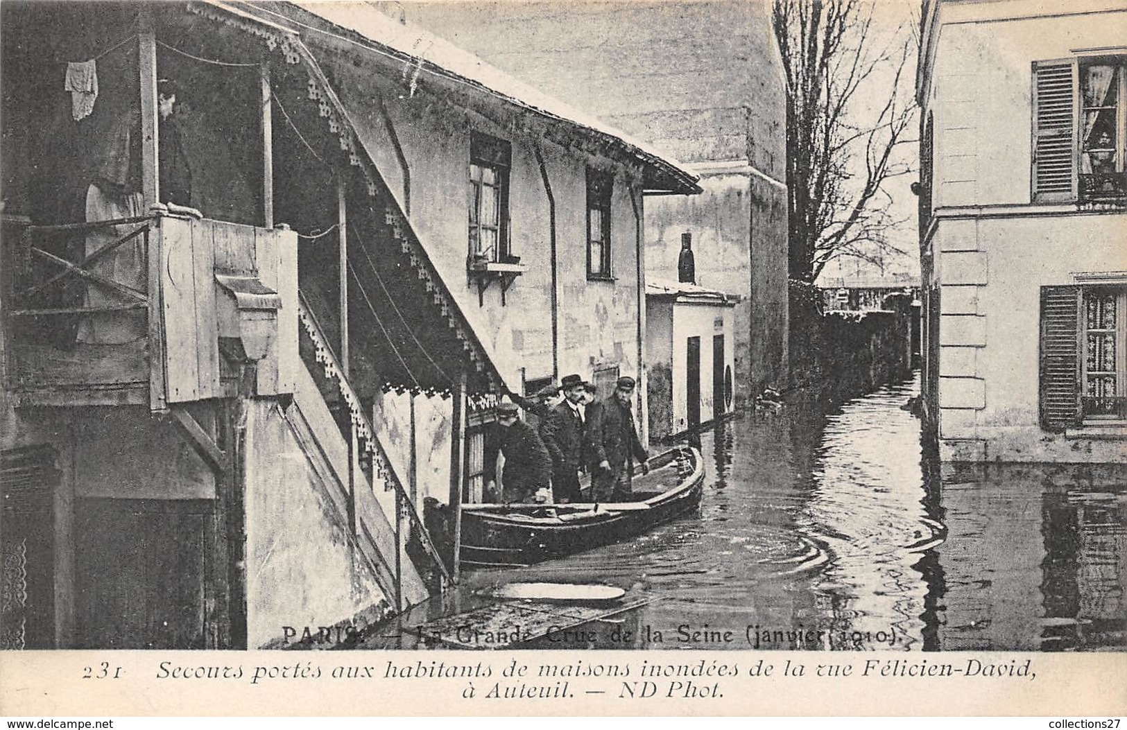 75-PARIS-INONDATIONS- RUE FELICIEN-DAVID A AUTEUIL - Alluvioni Del 1910