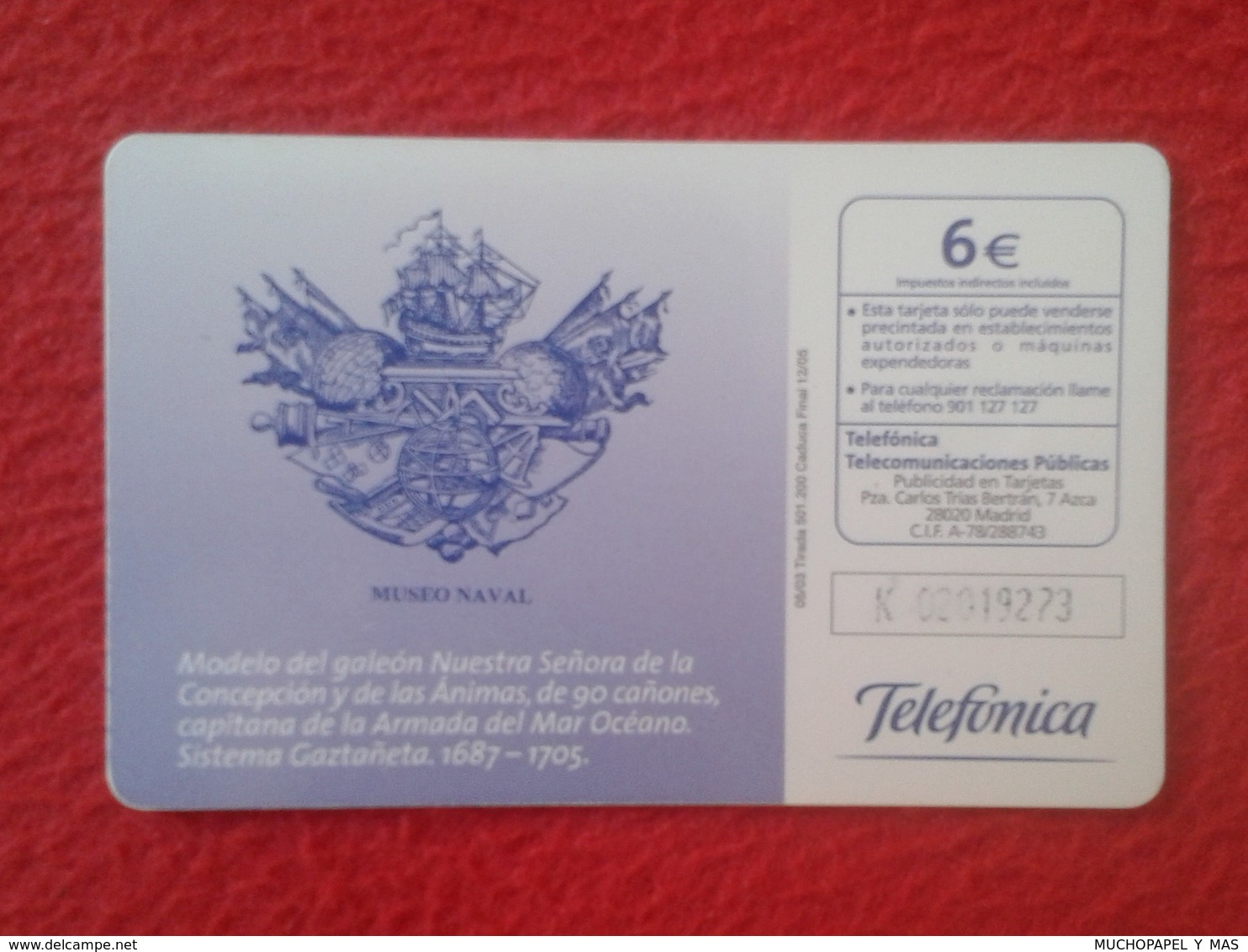 ANTIGUA TARJETA TELEFÓNICA PHONE CARD MUSEO NAVAL ESPAÑA SPAIN BARCO SHIP GALEÓN NUESTRA SEÑORA DE LA CONCEPCIÓN VER FOT - Autres & Non Classés