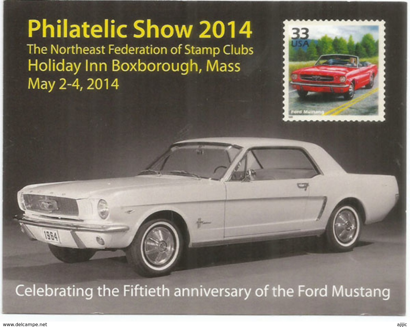 FORD MUSTANG. PHILATELIC SHOW 2014.  Carte Postale écrite Au Verso. - Passenger Cars