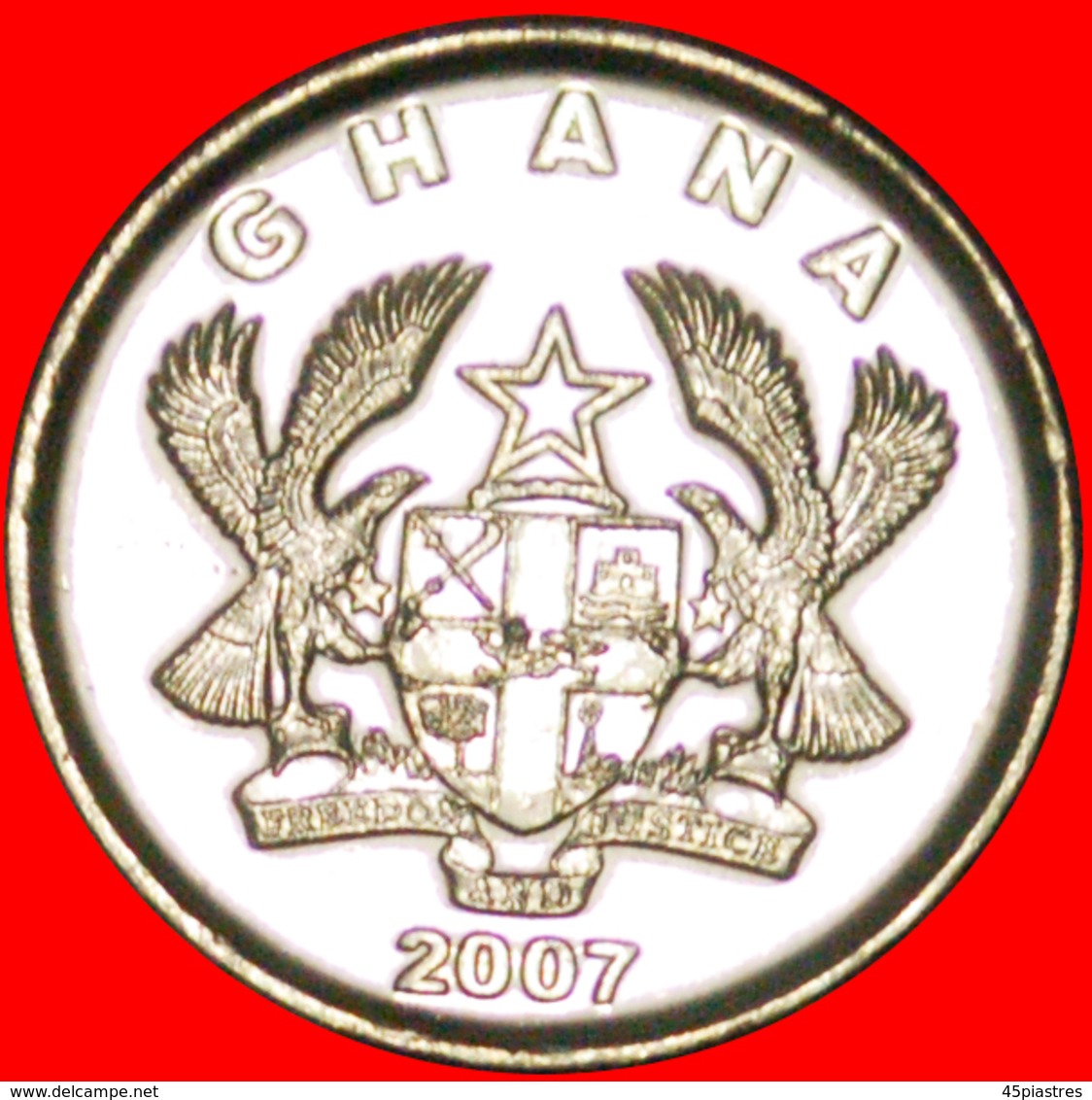 # HORN: GHANA★ 5 PESEWAS 2007 UNC MINT LUSTER! LOW START ★ NO RESERVE! - Ghana