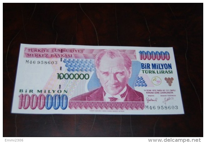 1996 Türkei 1,000,000  Lira  / 7. Emisyon 2. Tertip Serie : M  / UNC - Turquie