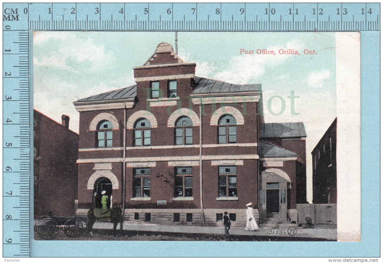 CPA Voyagé 1909 - Post Office Animated Orillia Ontario, Valentine  - Timbre CND #89 - Autres & Non Classés