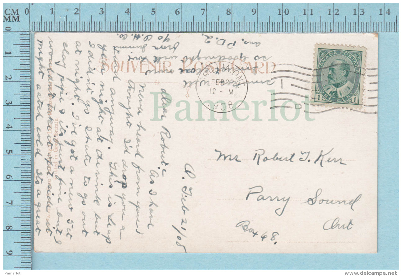 CPA Voyagé 1909 - Post Office Animated Orillia Ontario, Valentine  - Timbre CND #89 - Autres & Non Classés
