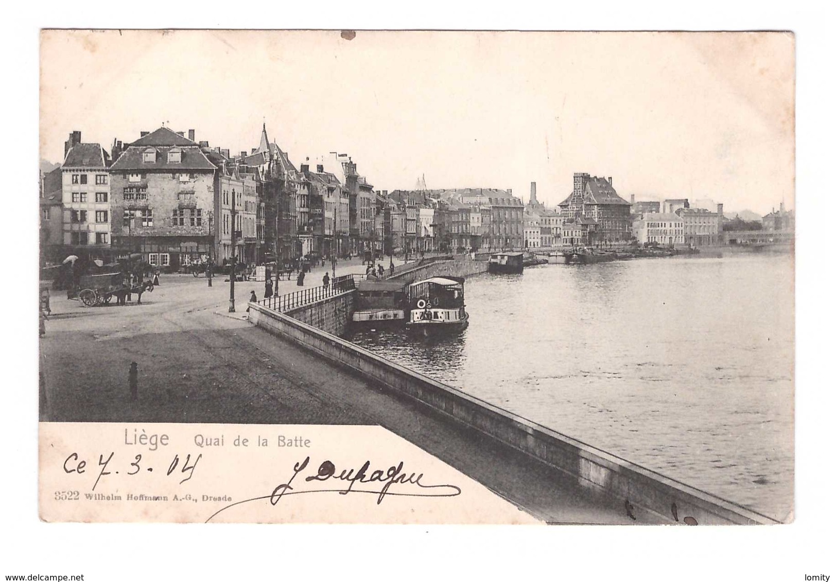 Belgique Liege Quai De La Batte Cpa Carte Animation Timbre + Cachet 1904 - Liege