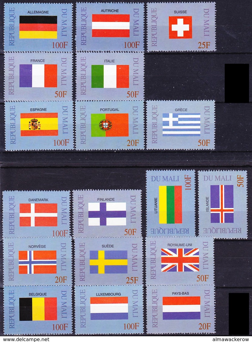 2017-0420 Mali 1999 Flags Of The UN - Lot Of Western Europe Flags MNH ** - Briefmarken