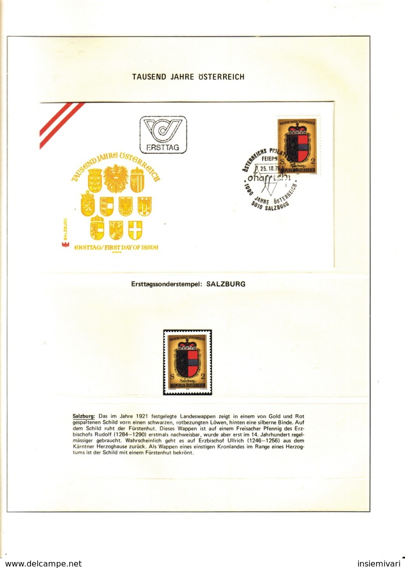 Lotto SINGOLO (SFUSO+FDC) AUSTRIA "976-1976-1000 ANNI NASCITA DELL'AUSTRIA "pg55 - Collections