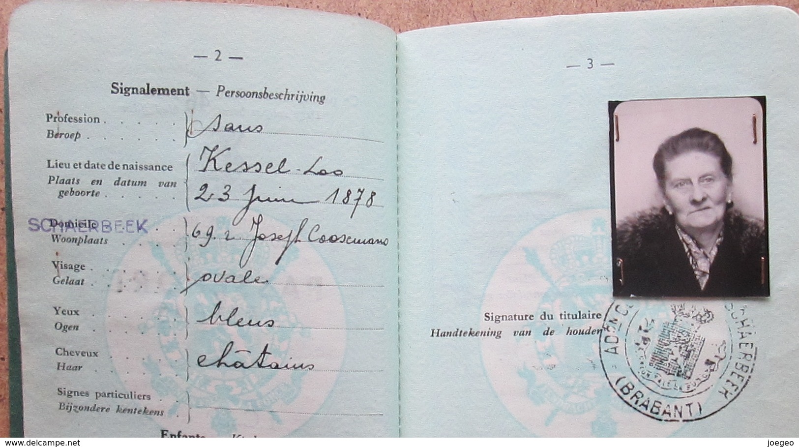 Passeport Royaume De Belgique - Fanes ( Née En 1878) - Scharbeek - Cachet - Photo - Timbre Fiscal - 1949 - Documenti Storici