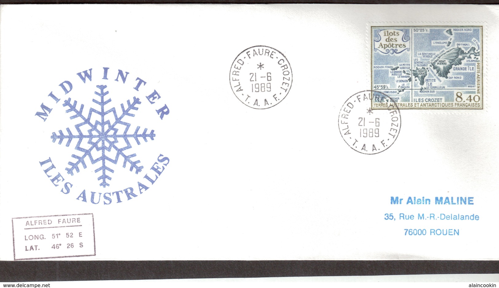 Cvio - TAAF - PA 103 -Midwinter 21.6.1989 CROZET - - Covers & Documents