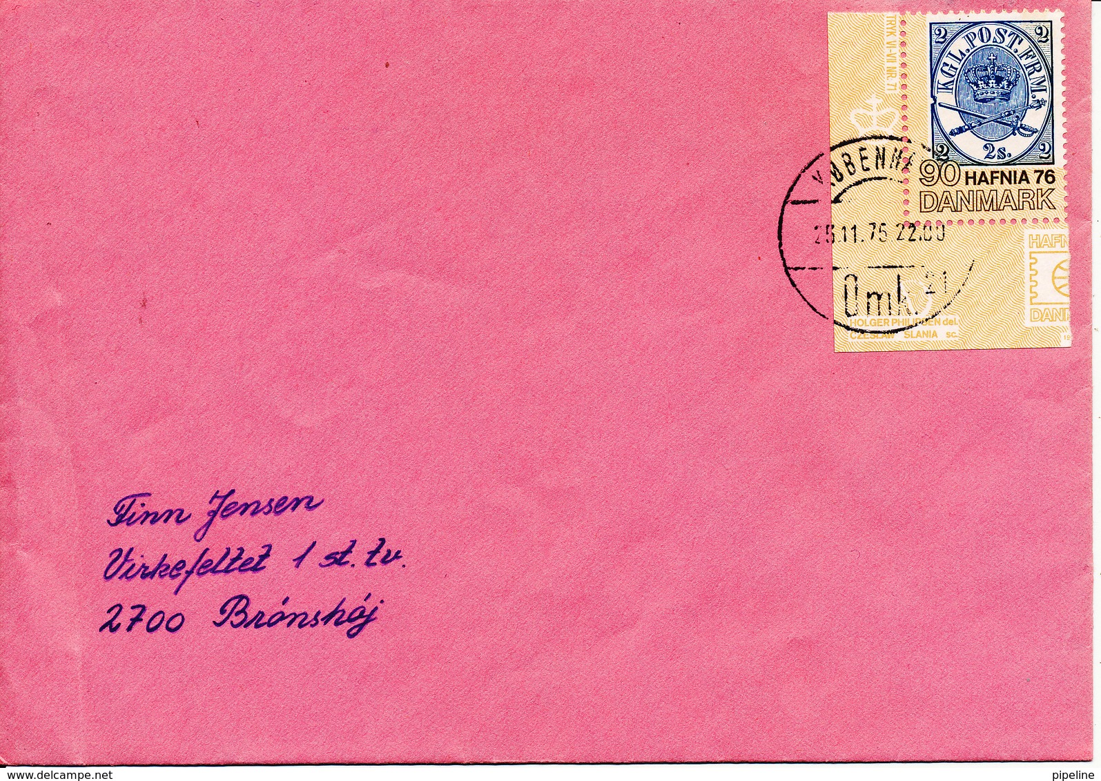 Denmark Postaly Used Cover With Stamp From Hafnia 76 Block Copenhagen 25-11-1975 - Covers & Documents