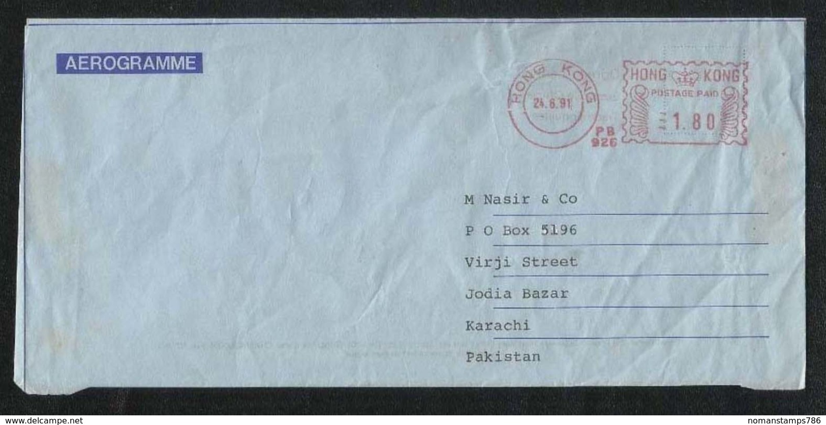Hong Kong China Meter Mark Air Mail Postal Used Aerogramme Cover  HongKong To Pakistan - Other & Unclassified