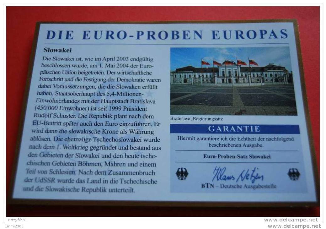 SLOWAKEI  2004 - Euro Proben Satz - Slowakei