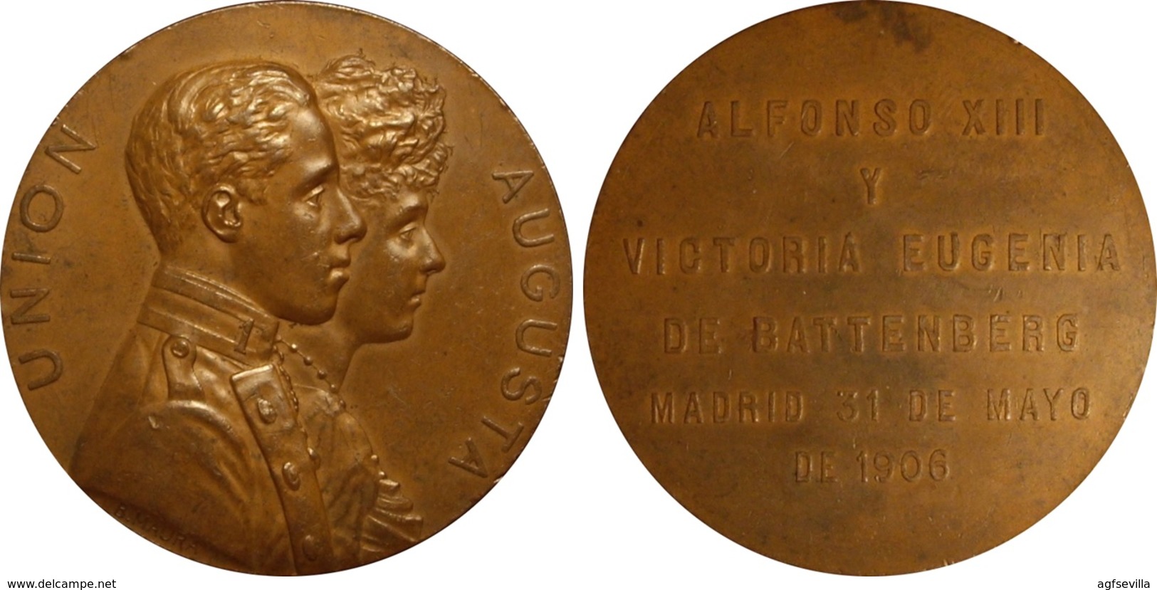 ESPAÑA. ALFONSO XIII. MEDALLA BODA DE ALFONSO XIII Y VICTORIA EUGENIA DE BATTENBERG. 1.906. ESPAGNE. SPAIN MEDAL - Royal/Of Nobility