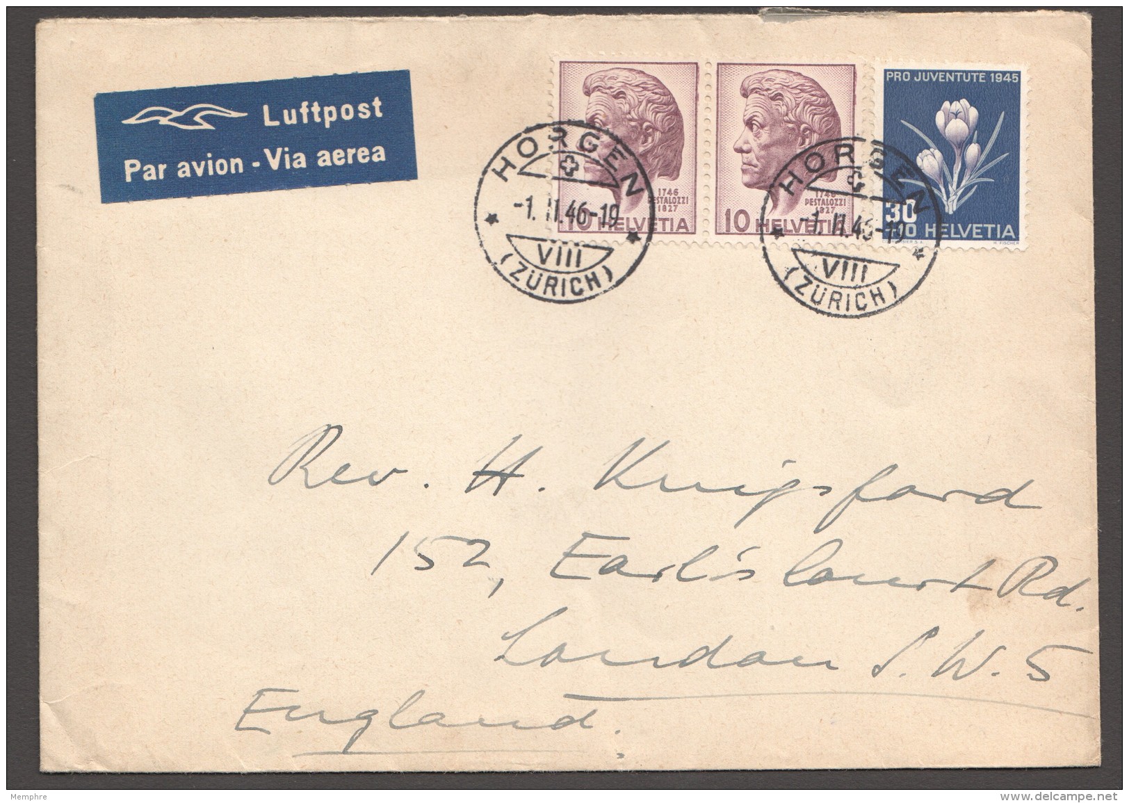 1946  Lettre Avion Pour L'Angleterre  Fleur Alpine  Safran  Zum 116 - Lettres & Documents