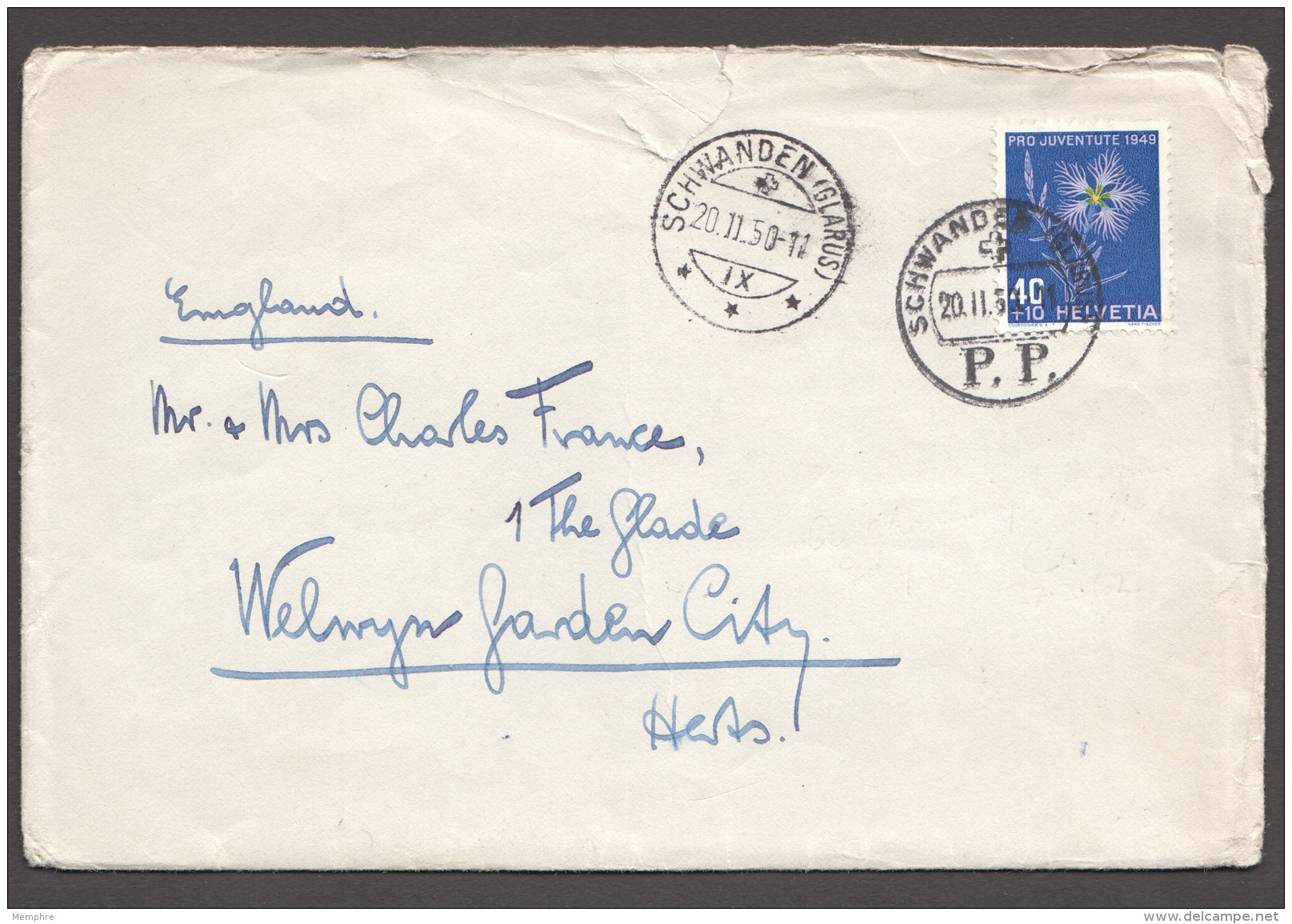 1950 Lettre Pour L'Angleterre  Oeillet  Zum 132 - Lettres & Documents