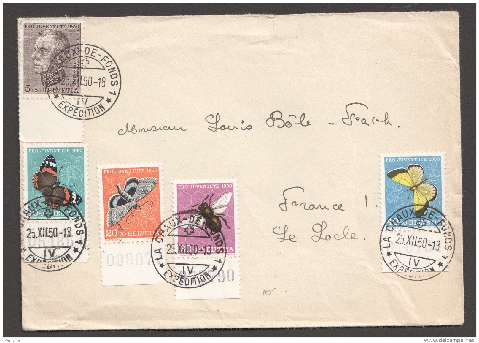 1950  Lettre Pour La France Série Pro Juventute Complète Zum 133-7 - Covers & Documents