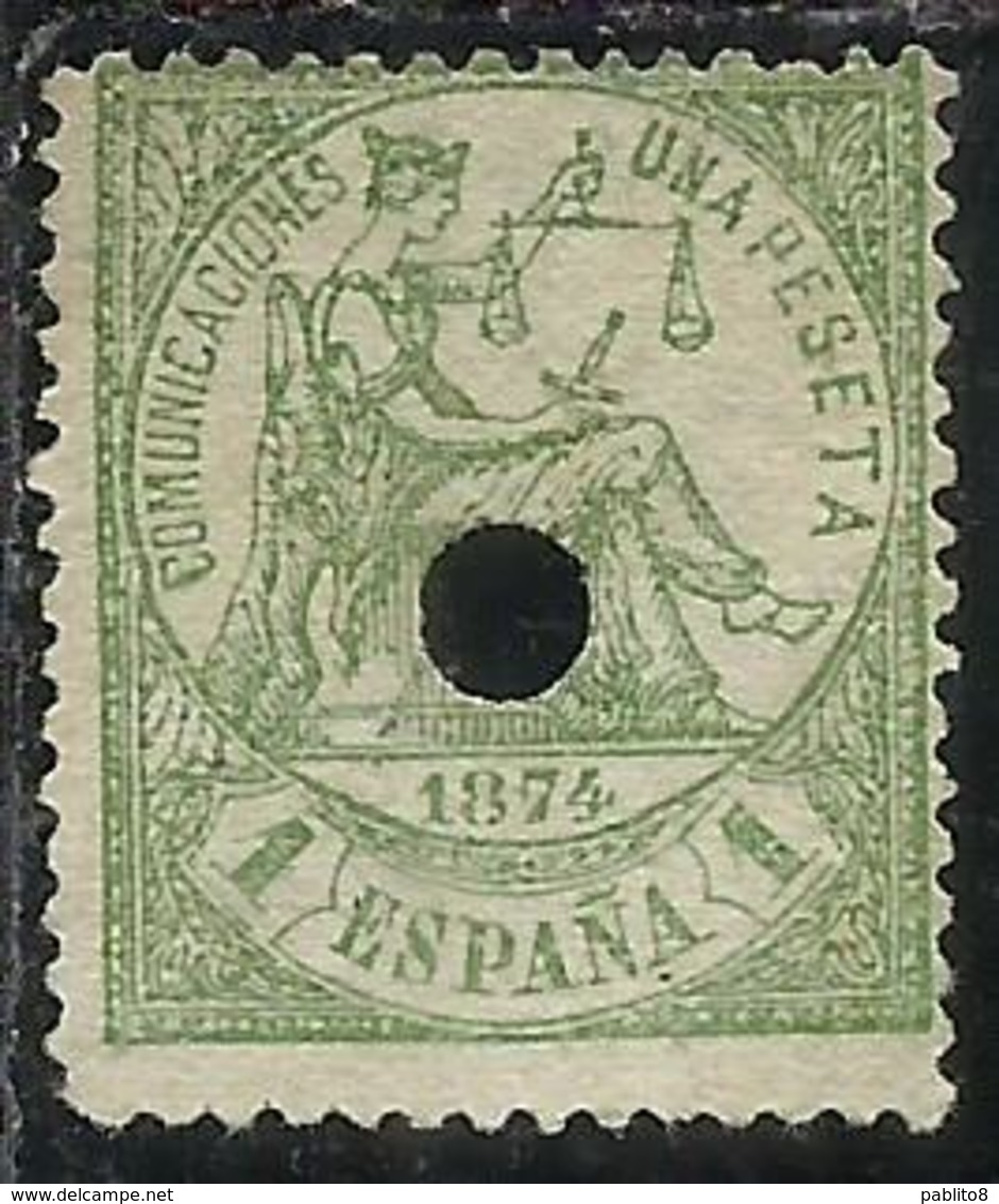 SPAIN ESPAÑA SPAGNA 1874 JUSTICE GIUSTIZIA USATO USED OBLITERE' PESETA 1p USATO USED OBLITERE' - Used Stamps