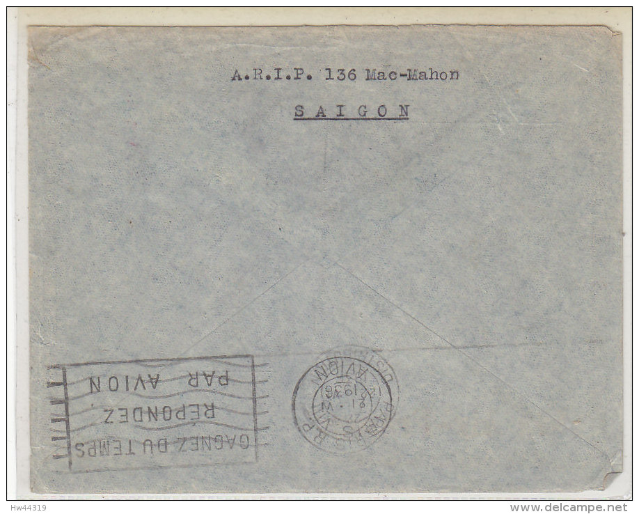 Luftpostbrief Aus SAIGON 13.6.36 (über Marseille) Nach Paris / Brief War Gefaltet - Vietnam