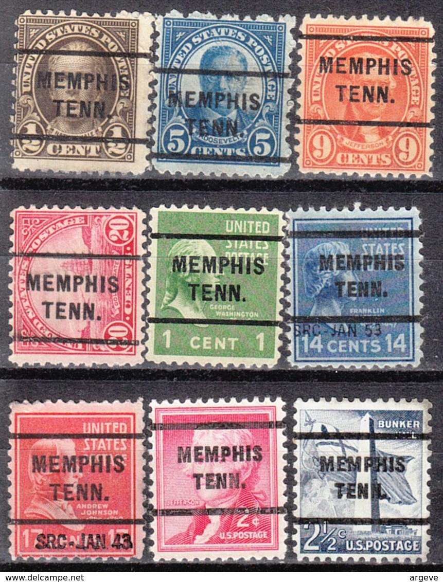 USA Precancel Vorausentwertung Preo, Locals Tennessee, Memphis 255, 9 Diff. - Préoblitérés