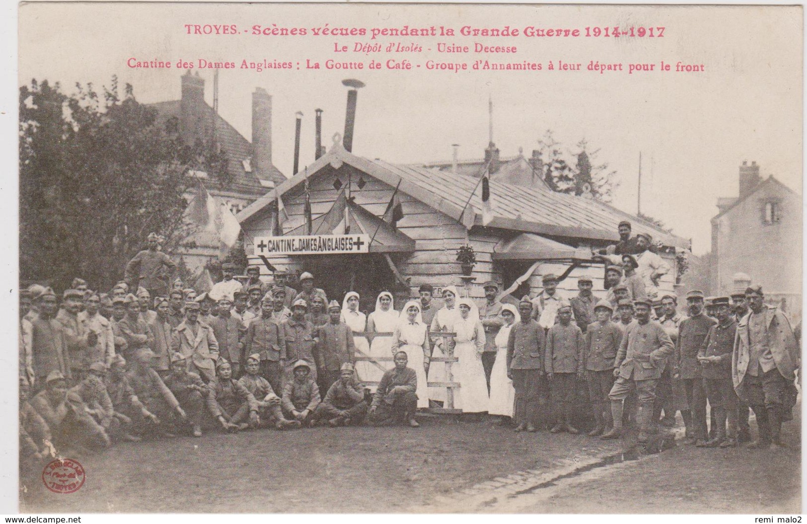 CARTE POSTALE   TROYES 10  Cantine Des Dames Anglaises.Groupe D'Annamites à Leur Départ Pour Le Front - Troyes