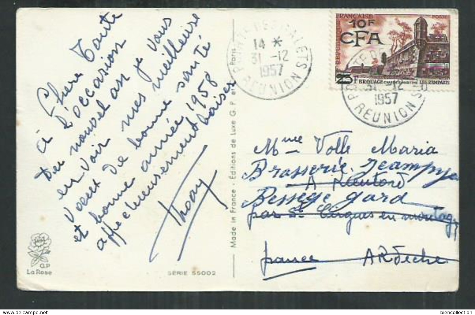 Réunion. Brouage Sur Carte Postale Oblitérée Du 31/12/1957 De Pointe Des Gallets - Covers & Documents