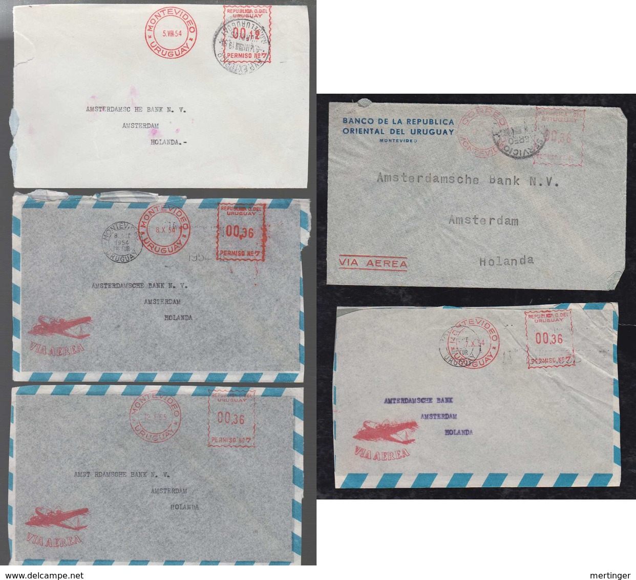 Uruguay 1954 5 Meter Airmail Cover To Netherlands - Uruguay