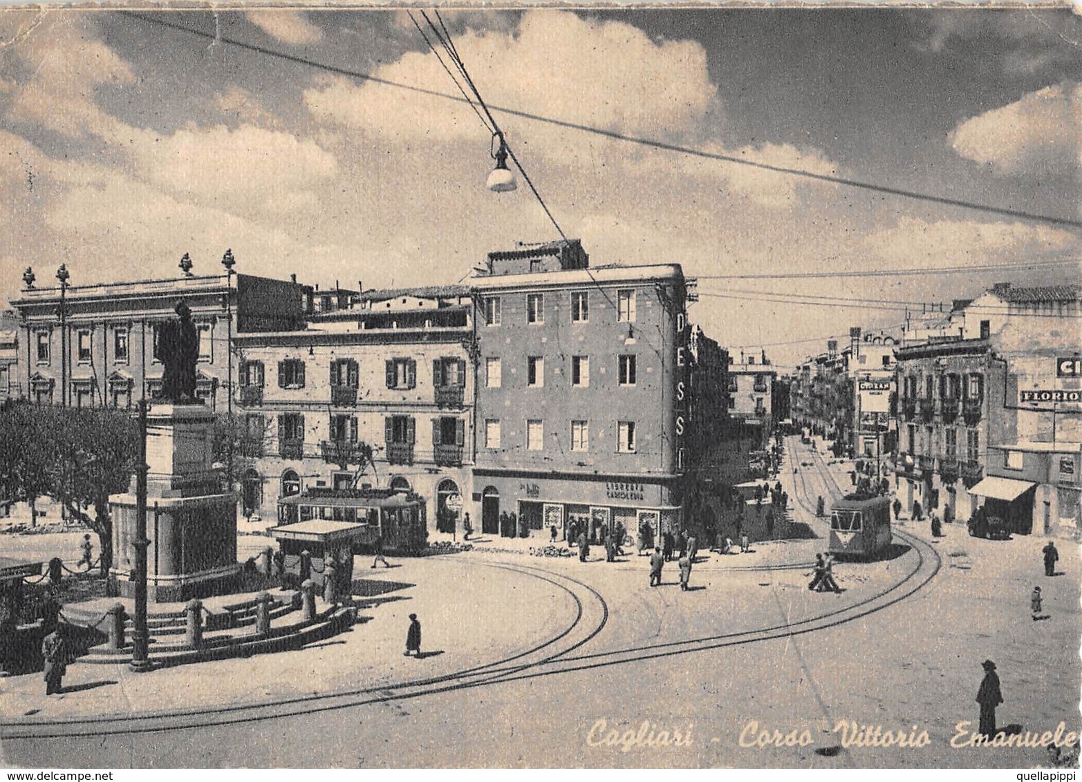 07987 "CAGLIARI - CORSO VITTORIO EMANUELE" ANIMATA, TRAMWAY, LIBRERIA, NEVE. CART SPED 1956 - Cagliari