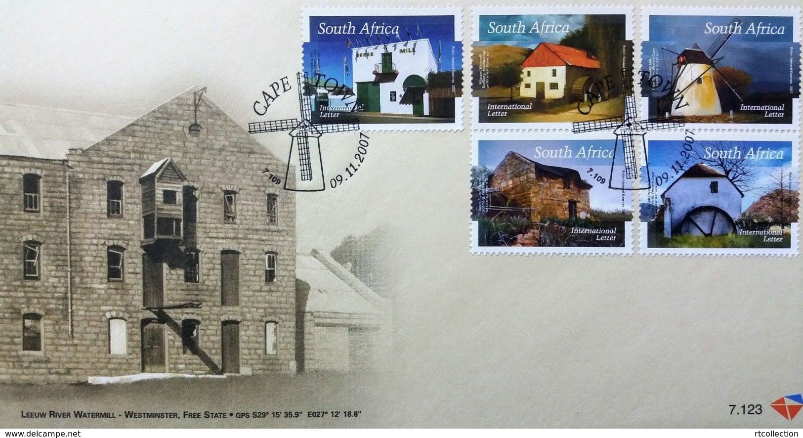 South Africa 2007 First Day Cover FDC Mills Windmill Watermil Building Architecture Geography Places 9/11/2007 Stamps - Other & Unclassified