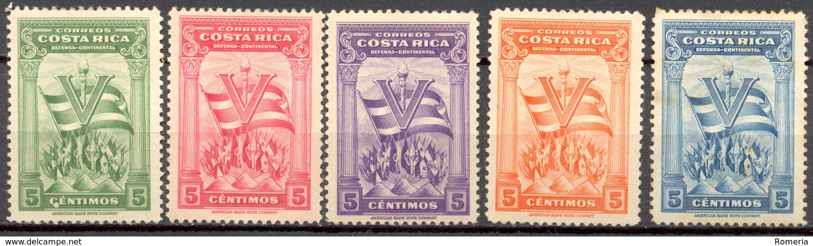 Costa Rica - 1942 - Yt 210/214 - Propagande Défense Continentale - ** - Costa Rica