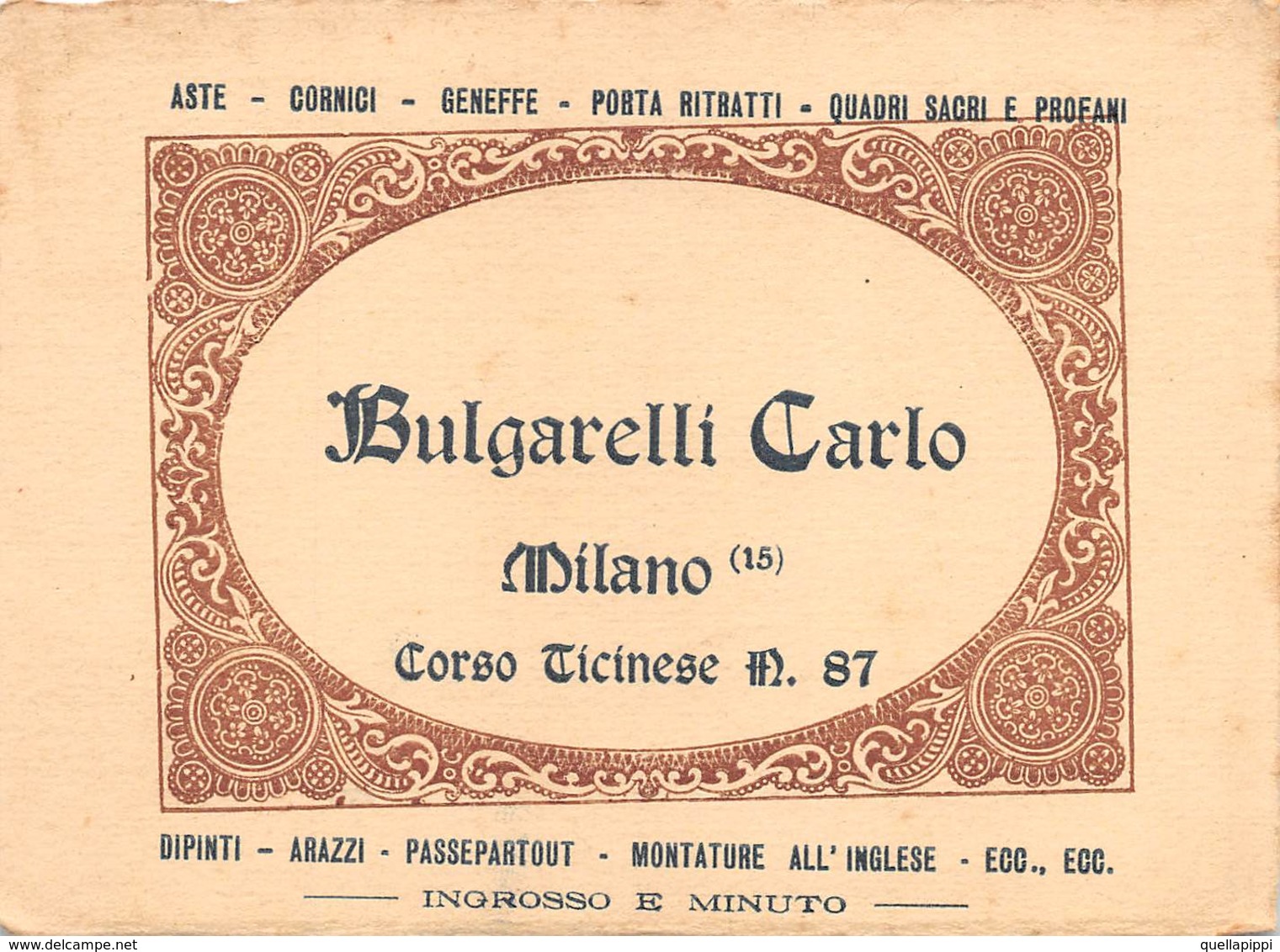08000 "BULGARELLI CARLO - DIPINTI-ARAZZI-PASSEPARTOUT....." CART. DA VISITA ORIG. 1930 CIRCA - Cartoncini Da Visita