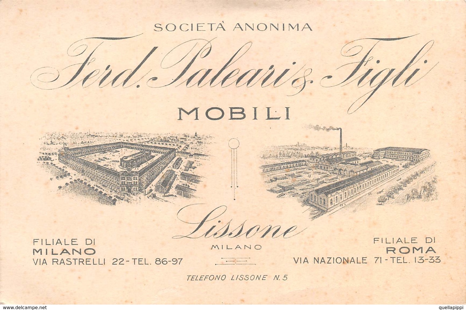 08001 "FERD PALEARI & FIGLI - MOBILI - LISSONE - MILANO - STABILIMENTO" CART. DA VISITA ORIG. 1930 CIRCA - Cartoncini Da Visita
