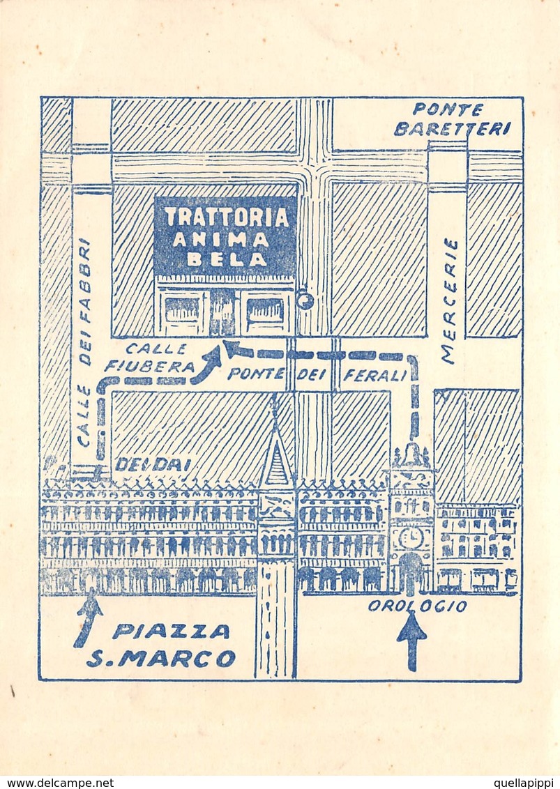 08003 "TRATTORIA ANIMA BELLA - SPECIALITA' PESCE - VENEZIA - INDICAZIONE STRADALE" CART. DA VISITA ORIG. 1930 CIRCA - Cartoncini Da Visita