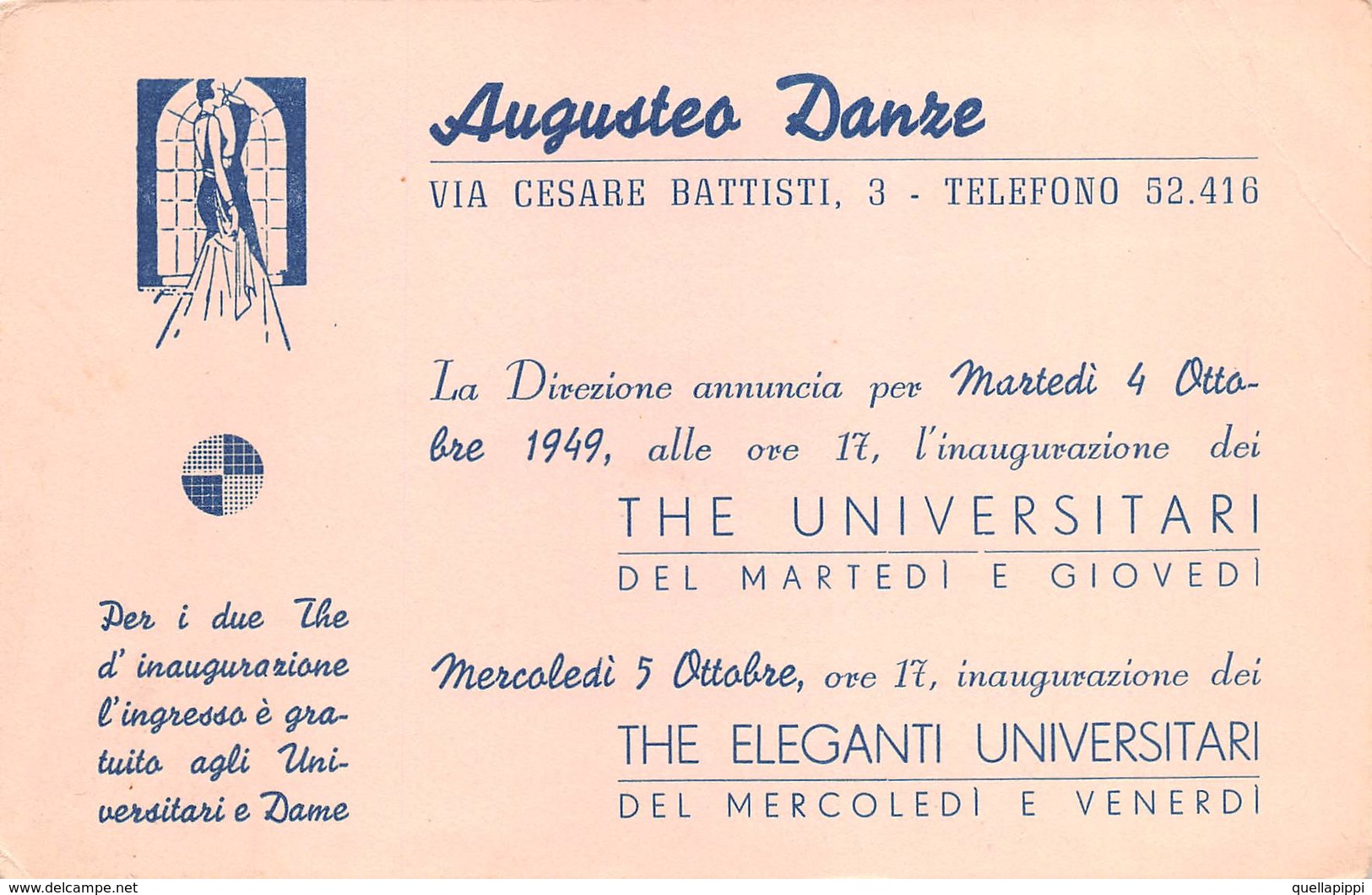 08008 "AUGUSTEO DANZE - INAUGURAZIONE 1949 - TORINO" CART. DA VISITA ORIG. - Cartoncini Da Visita