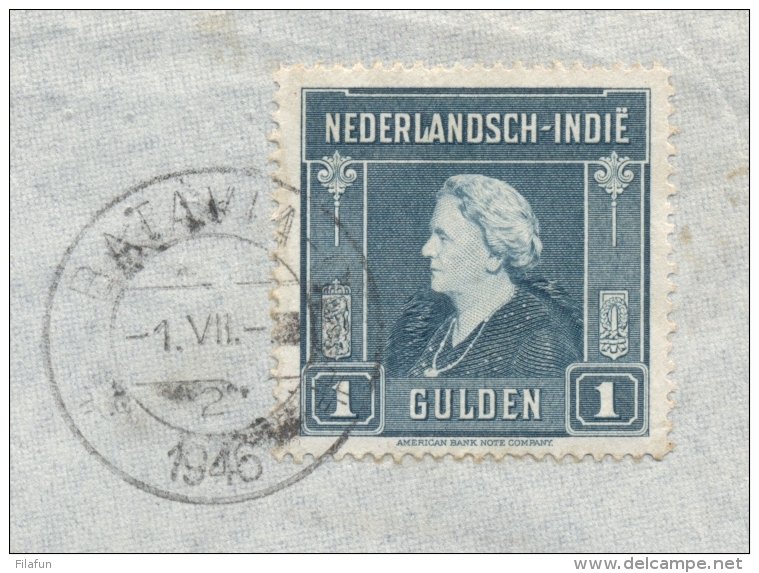 Nederlands Indië - 1946 - 1 Gulden Wilhelmina Op Business Cover Met Noodstempel Batavia-C Naar New York / USA - Nederlands-Indië