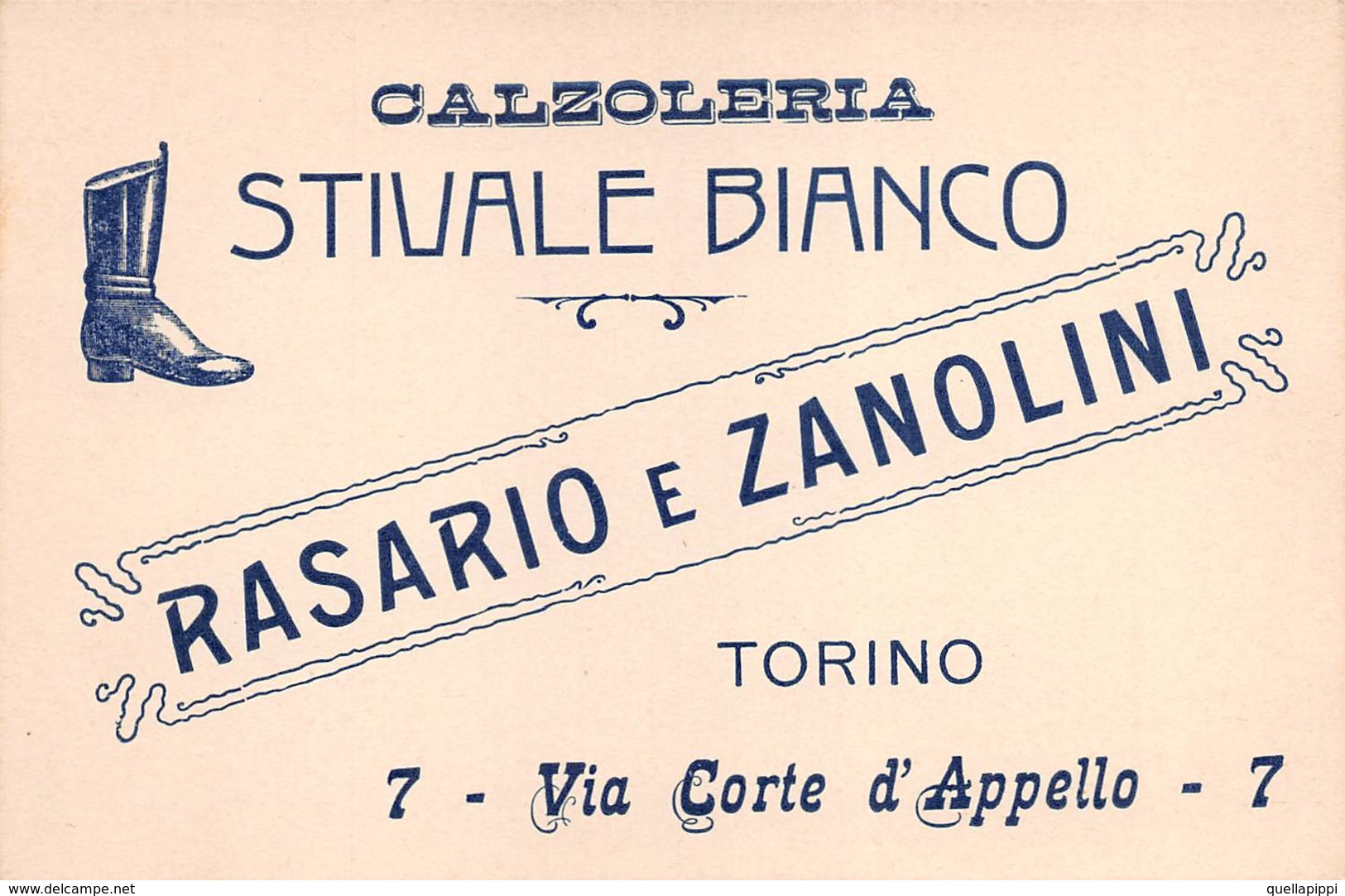 08011 "ROSARIO E ZANOLINI - CALZOLERIA STIVALE BIANCO - TORINO" CART. DA VISISTA ORIG. 1910 CIRCA - Cartoncini Da Visita