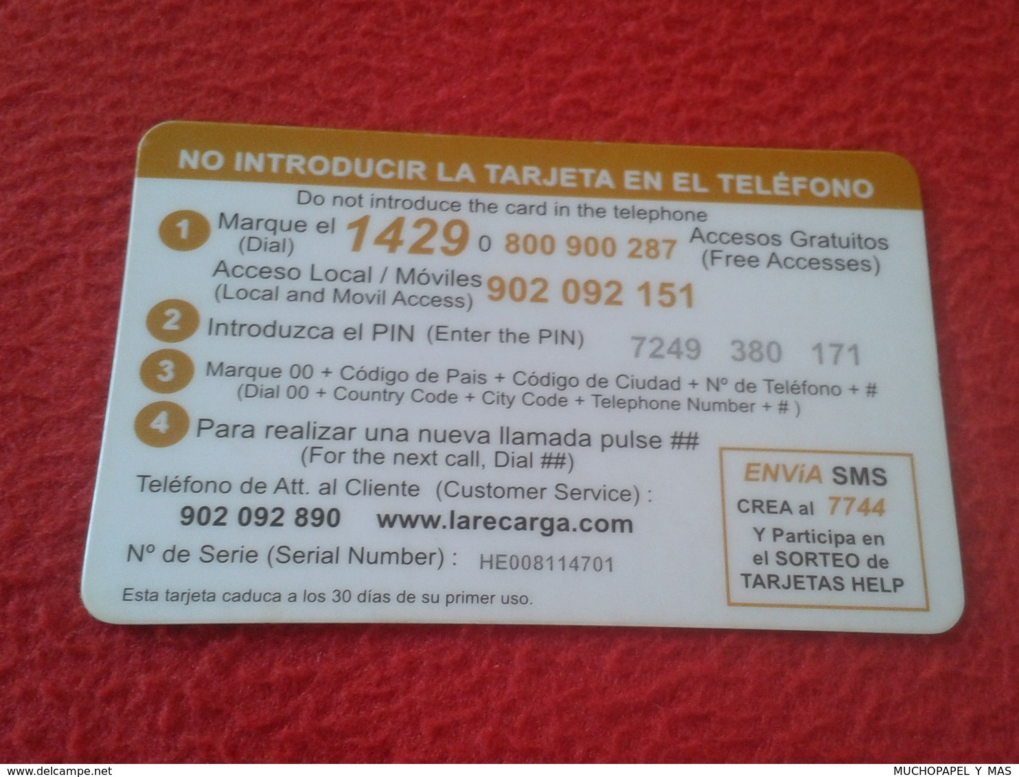 ANTIGUA TARJETA TELEFÓNICA PHONE CARD ESPAÑA SPAIN ESPAGNE ? INS HELP TECLADO 5 EUROS VER FOTO/S Y DESCRIPCIÓN IDEAL COL - Andere & Zonder Classificatie