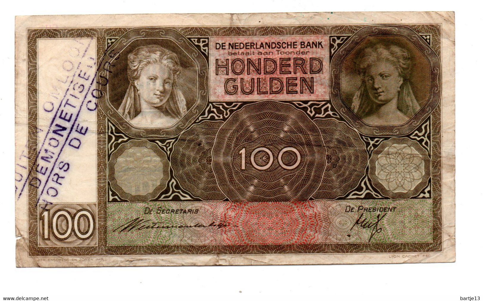 NEDERLAND 100 GULDEN 18.11.1940 BUITEN OMLOOP - 100 Florín Holandés (gulden)