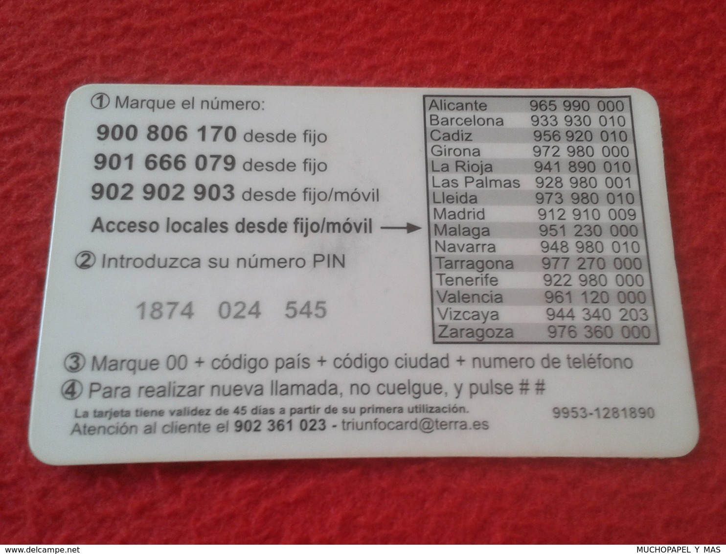 RARA ANTIGUA TARJETA TELEFÓNICA PHONE CARD ESPAÑA SPAIN ESPAGNE TRIUNFO CARD TRIUNFOCARD TERRA ? TELÉFONO VER FOTO/S Y D - Autres & Non Classés
