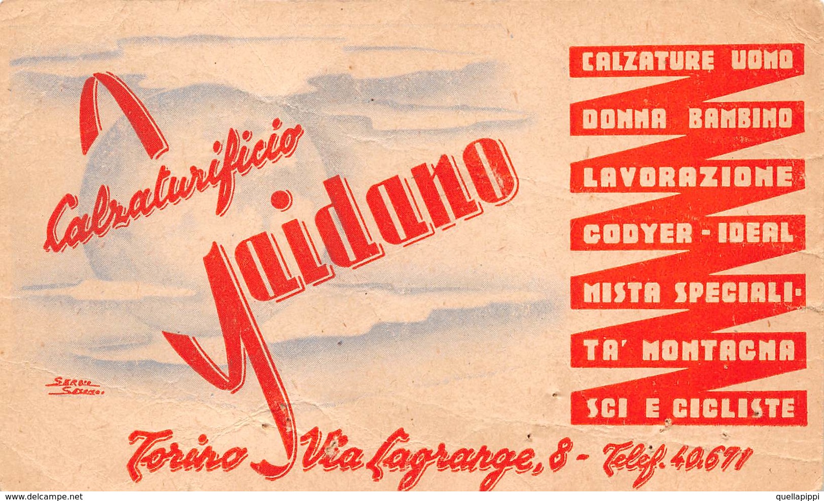 08017 "GAIDANO - CALZATURIFIO - TORINO" CART. DA VISISTA ORIG. 1950 CIRCA - Cartoncini Da Visita