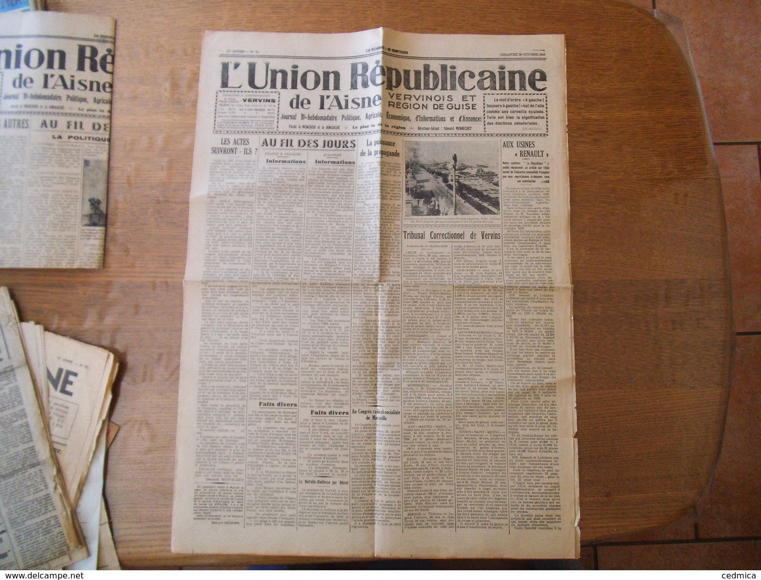 L'UNION REPUBLICAINE DE L'AISNE VERVINOIS ET REGION DE GUISE DU 30 OCTOBRE 1938 - Sonstige & Ohne Zuordnung