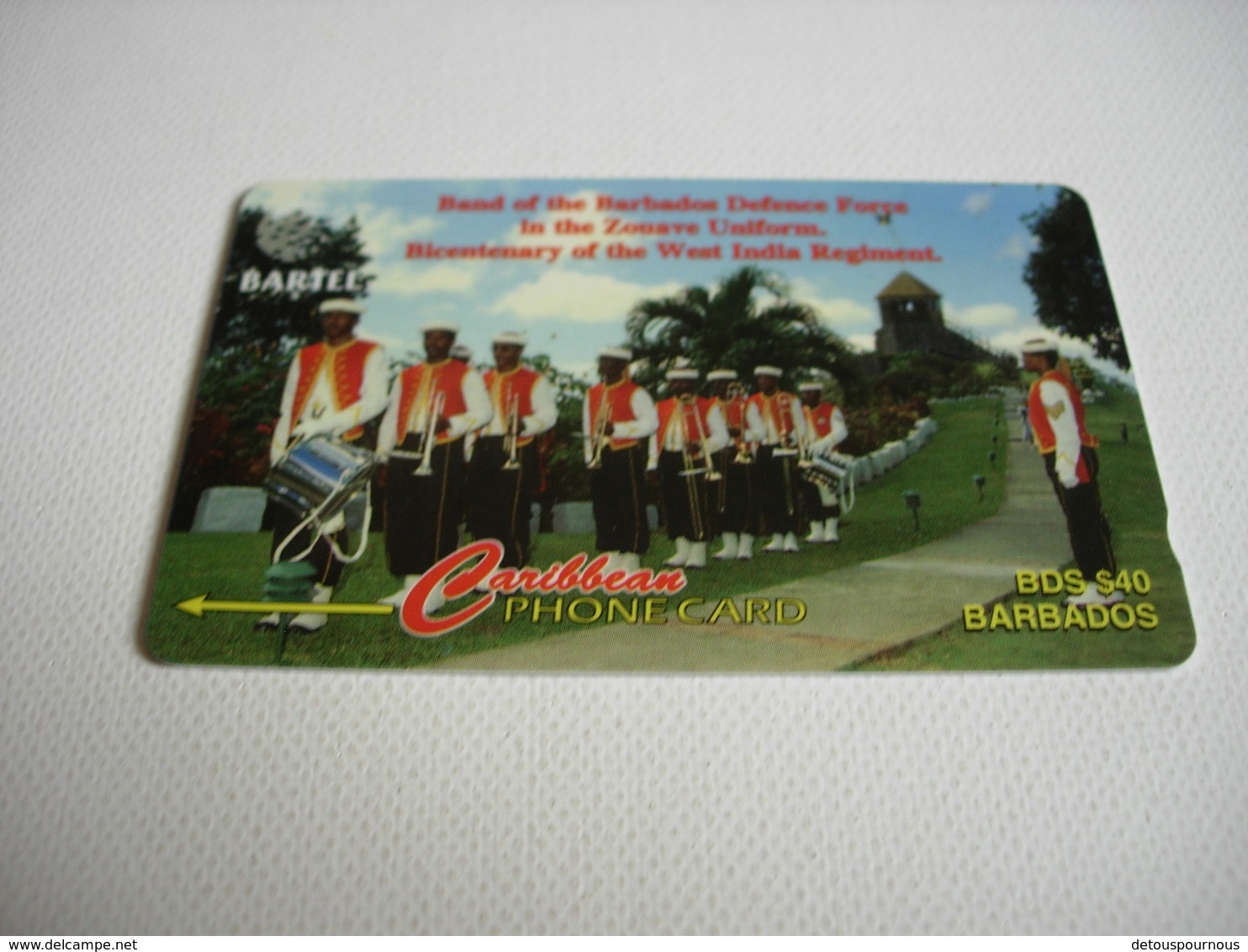 TELECARTE BARBADOS, BAND OF THE BARBADOS DEFENCE FORCE IN THE ZOUAVE UNIFORM. 16CBDBO11812 - Barbados (Barbuda)