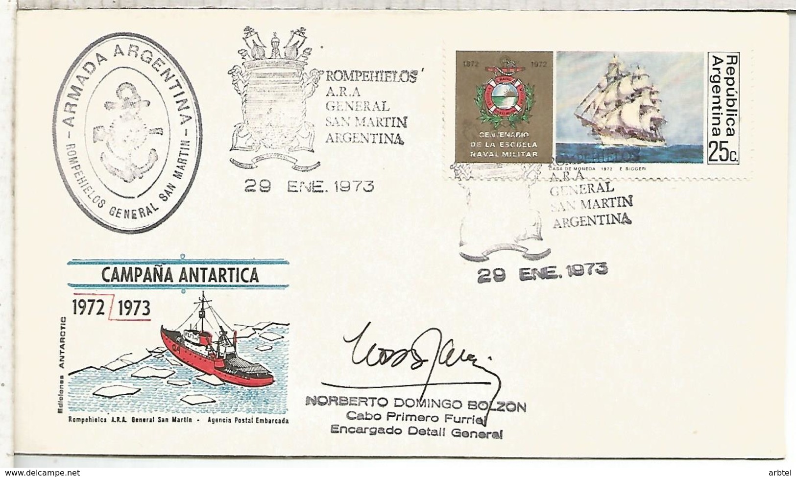 ARGENTINA CARTA CON MAT 1973 ROMPEHIELOS ARA GENERAL SAN MARTIN ICEBRAKER ANTARTIDA ANTARCTIC - Barcos Polares Y Rompehielos