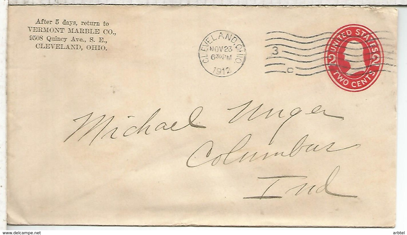 ESTADOS UNIDOS USA 1912 ENTERO POSTAL VERMONT MARBLE CO MARMOL MINERIA MINNING - Minerales