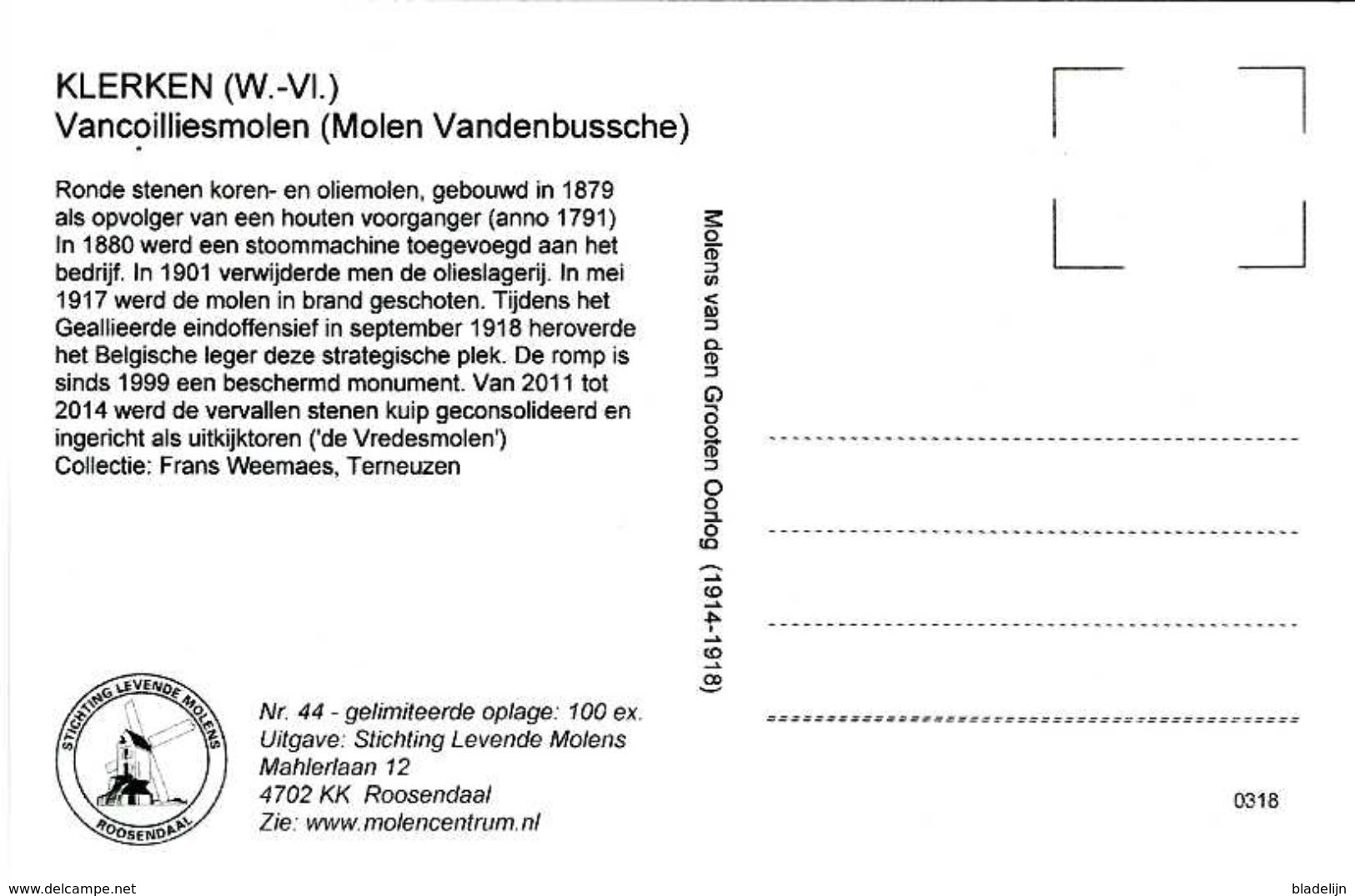 KLERKEN - Houthulst (W.-Vl.) - Molen/moulin - Historische Opname Van Vancoillies Molen In 1914-1918 - Houthulst